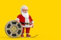 Cartoon Cheerful Santa Claus Granpa with Film Reel Cinema Tape. 3d Rendering