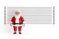 Cartoon Cheerful Santa Claus Granpa in front of Police Lineup or Mugshot Background. 3d Rendering Royalty Free Stock Photo