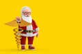 Cartoon Cheerful Santa Claus Granpa with Gold Medical Caduceus Symbol. 3d Rendering