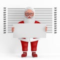 Cartoon Cheerful Santa Claus Granpa with Identification Plate in front of Police Lineup or Mugshot Background. 3d Rendering Royalty Free Stock Photo