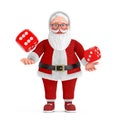 Cartoon Cheerful Santa Claus Granpa with Red Game Dice Cubes in Flight. 3d Rendering Royalty Free Stock Photo