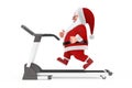 Cartoon Cheerful Santa Claus Granpa Running on a Treadmill. 3d Rendering