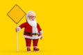 Cartoon Cheerful Santa Claus Granpa and Yellow Road Sign with Free Space for Yours Design. 3d Rendering Royalty Free Stock Photo