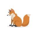 Cartoon cheerful sitting red fox. Forest Europe and North America animal. Flat with simple gradients trendy design.