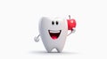 Cartoon cheerful tooth with apple on white background Royalty Free Stock Photo