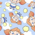 Cartoon Cheerleader Seamless Pattern