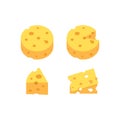 Cartoon cheese illustration. Triangle piece, slice piece cut out of wheel of cheese