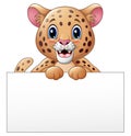 Cartoon cheetah with blank sign Royalty Free Stock Photo