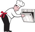 Cartoon Chef Baker Cook Opening Oven