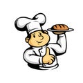 Cartoon chef bread mascot make thumb up. vector illustration