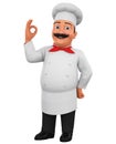 Cartoon chef character shows okay on a white background. 3d rendering. Illustration for advertising