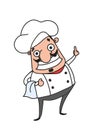 Cartoon chef characters pointing with his finger and menu white background
