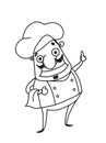 Cartoon chef characters pointing with his finger and menu white background