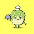 Cartoon chef chinese cabbage serving food on tray