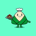 Cartoon chef chinese rice dumpling serving cake