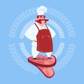 Cartoon Chef Cook Full Length Standing On Meat Wear Uniform