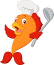 Cartoon chef fish holding soup ladle Royalty Free Stock Photo