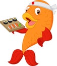 Cartoon chef fish holding sushi