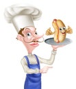 Cartoon Chef Holding Hot Dog Pointing Royalty Free Stock Photo