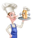 Cartoon Chef Holding Hot Dog on Tray Royalty Free Stock Photo