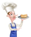 Cartoon Chef Holding a Hotdog Royalty Free Stock Photo