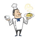 Cartoon chef with pasta bowl and coffee Royalty Free Stock Photo