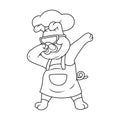 cartoon chef pig is doing dubbing with cool glasses line art