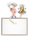 Cartoon Chef Pointing at Kebab Sign