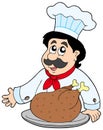 Cartoon chef with roasted meat