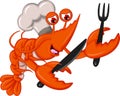 Cartoon Chef shrimp with fork and knife Royalty Free Stock Photo