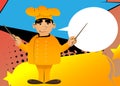 Cartoon chef in uniform as an orchestra conductor.