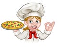 Cartoon Chef Woman and Pizza