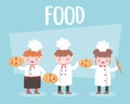 Cartoon chefs cooking and holding pizza food Royalty Free Stock Photo