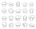 Cartoon chefs hats. Professional cooker cap, bakers hat and kitchen uniform headgear vector illustration set Royalty Free Stock Photo