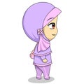 illustration walking alone leaving for school carrying a bag. cute Muslim children's cartoon. cartoon Children's daily