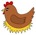 Cartoon chicken on nest clipart. Hen incubate eggs. Vector illustration Royalty Free Stock Photo