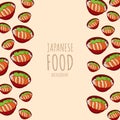 cartoon chicken teriyaki, japanese food frame border background Royalty Free Stock Photo