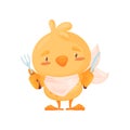 Cartoon chicken holding a knife and fork. Vector illustration on white background. Royalty Free Stock Photo