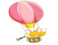 Cartoon chicks and cute squirrel air balloon ride Royalty Free Stock Photo