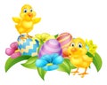 Cartoon Chicks and Easter Eggs