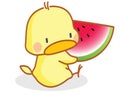 Cartoon chicks eating watermelon