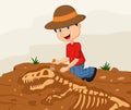 Cartoon Child archaeologist excavating for dinosaur fossil Royalty Free Stock Photo