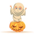 Cartoon child in Halloween dresses flat poster
