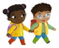 cartoon child kid boy and girl pupils going to school learning childhood illustration for kids