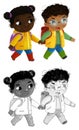 cartoon child kid boy and girl pupils going to school learning childhood illustration for kids