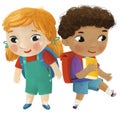 cartoon child kid boy and girl pupils going to school learning childhood illustration for kids