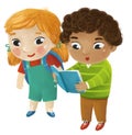 cartoon child kid boy and girl pupils going to school learning childhood illustration for kids