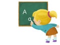 cartoon child kid boy and girl pupils going to school learning solving tasks on the blackboard childhood illustration for children