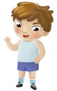 cartoon child kid boy taking off or putting on clothes by him self childhood illustration for kids Royalty Free Stock Photo