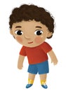 cartoon child kid boy taking off or putting on clothes by him self childhood illustration for kids Royalty Free Stock Photo